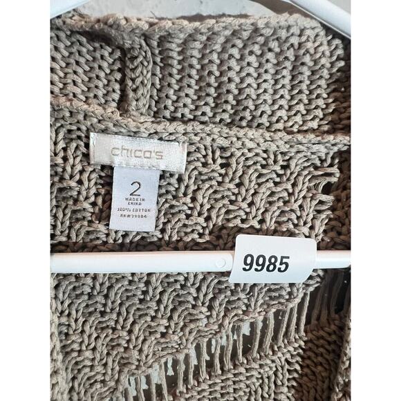 Chico's Oversized Knitted Open Front Cardigan Sweater Women's Size L Tan - Picture 3 of 5